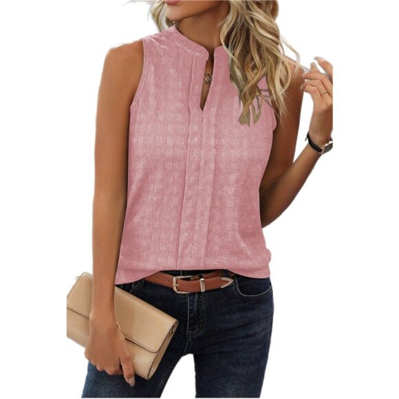 ๐ New Pink Lattice Textured Split Neck Tank Top โ Size M - Picture 3 of 9